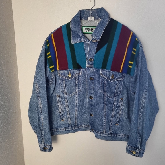 Margaz Vintage Native American Vibe Wool Blanket Denim Jacket Size Medium - Picture 4 of 11